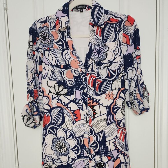 Express Women’s Sheer Floral Roll-Up Sleeve Dress – Size XS – NWOT 🌸✨ - Picture 6 of 16